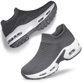 Barerun Womens Slip on Walking Shoes Mesh Air Cushion Platform Sneakers Non Slip Running ShoesDarkgrey,