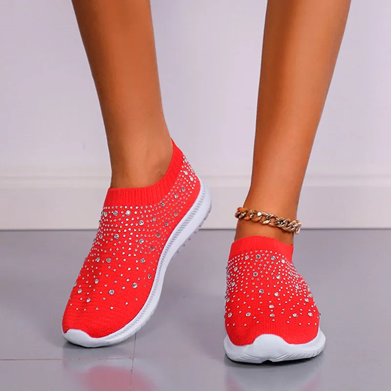 Cilool Women's Crystal Breathable Slip-On Walking Shoes