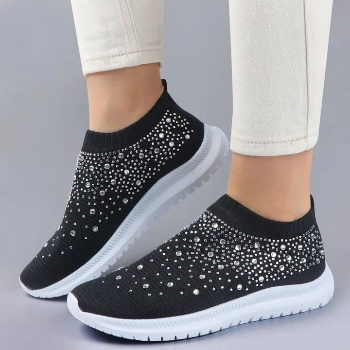 Cilool Women's Crystal Breathable Slip-On Walking Shoes