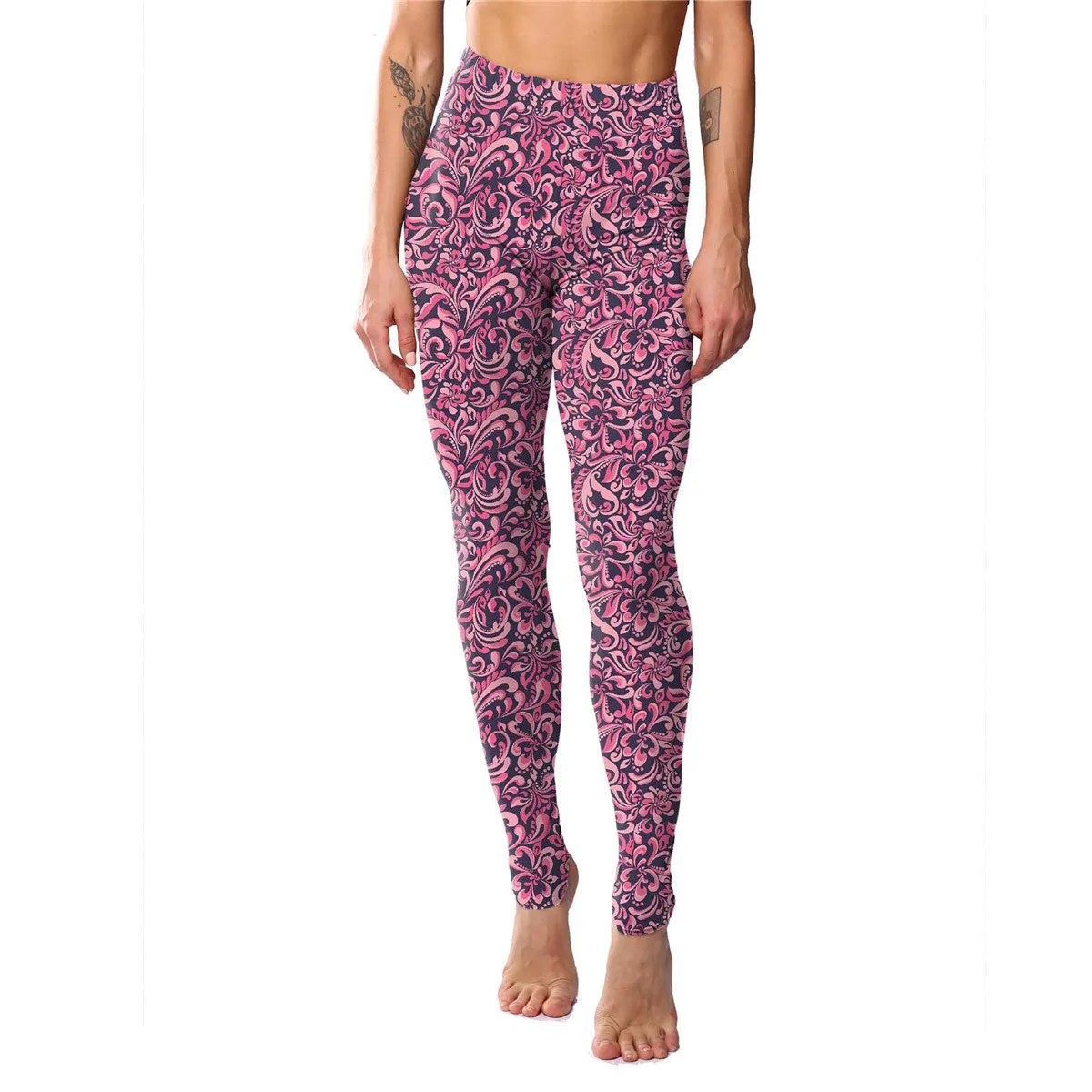 Durable Classic Pink Blue Printed Cropped Leggings